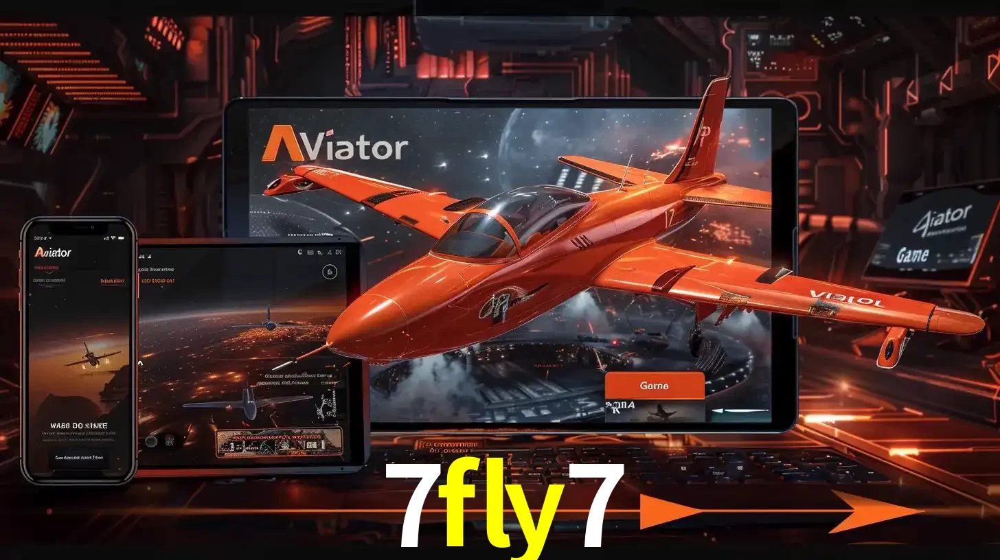 Apresentação tecnológica do jogo Aviator com um avião saindo da tela de um tablet, demonstrando a experiência imersiva em múltiplos dispositivos no 7fly7.
