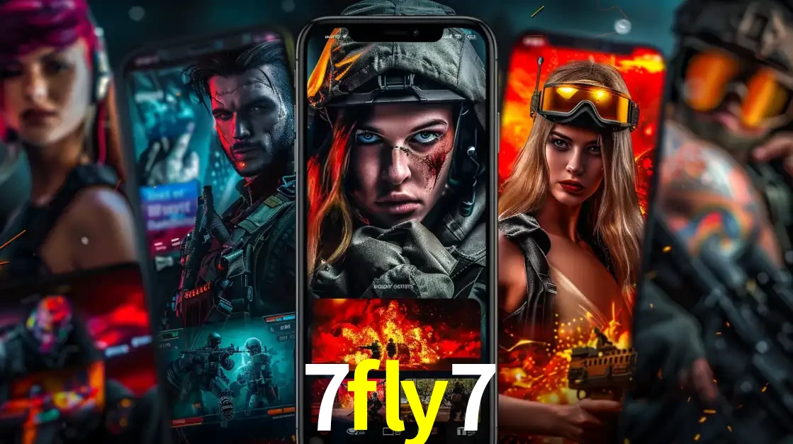 Montagem de telas de celular mostrando diversos personagens, masculinos e femininos, de um jogo de tiro, ilustrando a diversidade de equipes de e-sports para apostar no 7fly7.