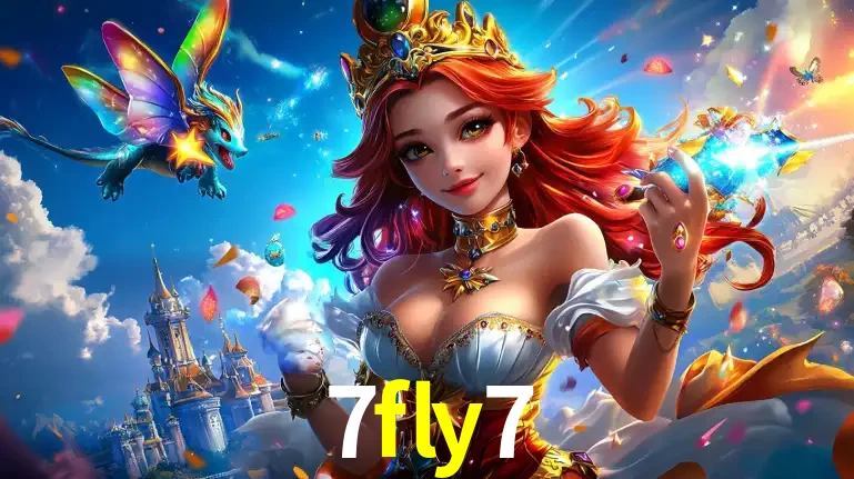 A princesa de um reino de fantasia mágico, com seu pequeno dragão, apresentando um mundo de prêmios encantados nos jogos de caça-níqueis do cassino 7fly7.